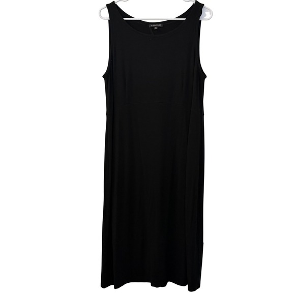 Eileen Fisher Womens Black Sleeveless Cutout Back Midi Tank Dress Size L